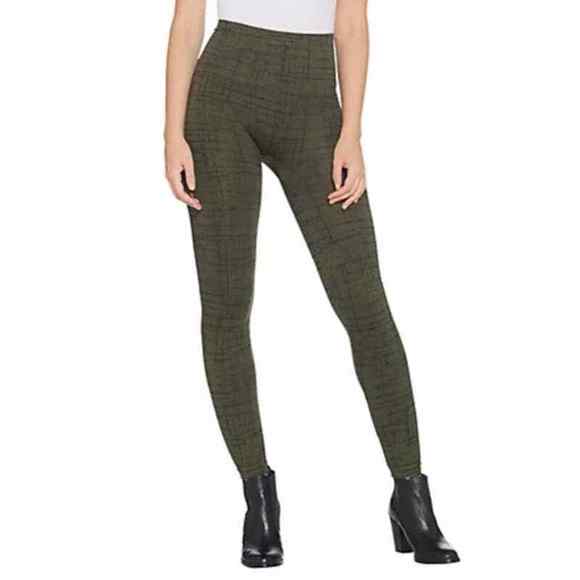 SPANX Leggings Medium Olive Green Crosshatch Seamless Crop High Rise Shapewear - Picture 4 of 12